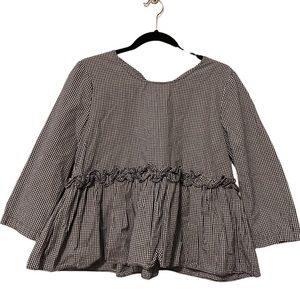 Zara Navy Gingham peplum shirt